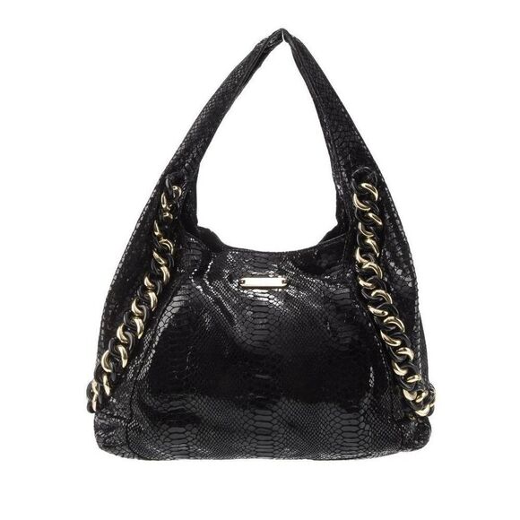 Nice MICHAEL KORS Black Snake Print Suede & Gold Hardware Hobo Handbag Purse - Picture 1 of 11